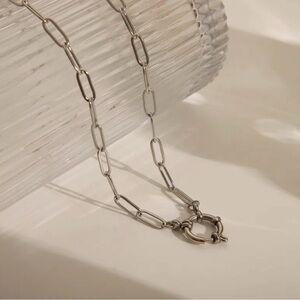 Silver Tone Paperclip Chain Necklace | Stainless Steel | Front Toggle Clasp